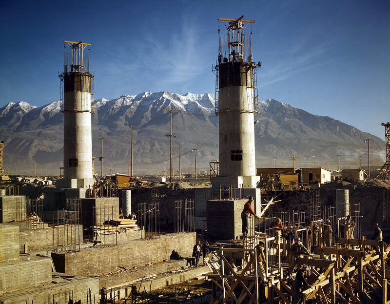 Construction site with mountains