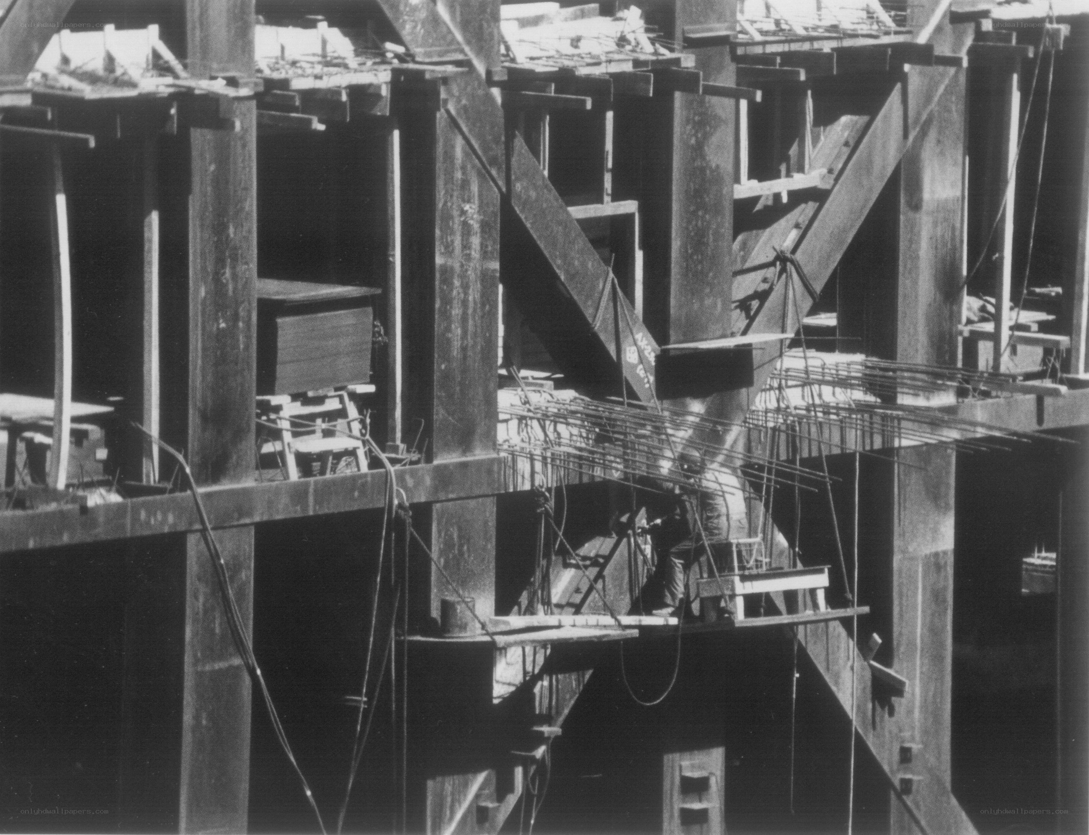 Construction site with steel beams
