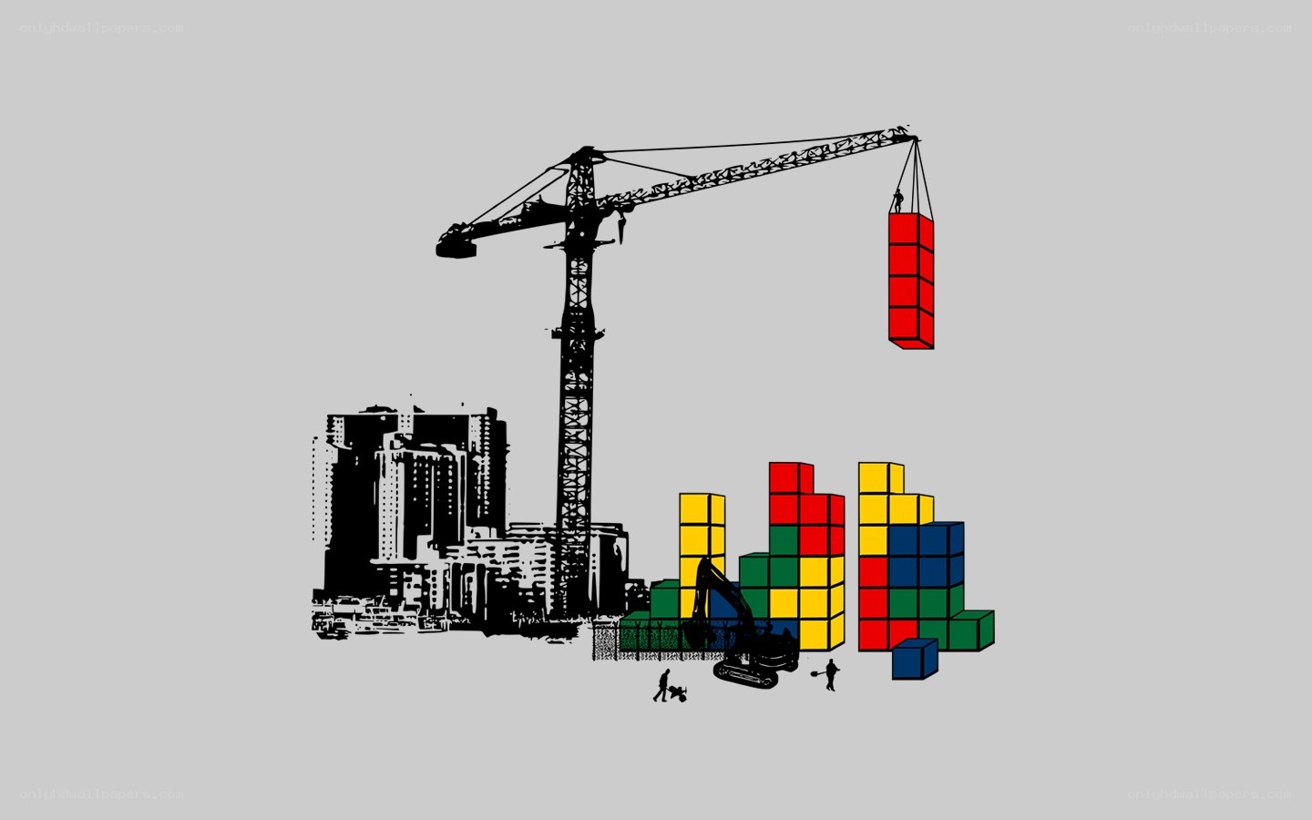 Construction site with Tetris blocks