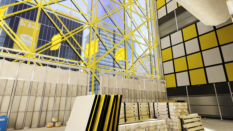 construction site with yellow scaffolding