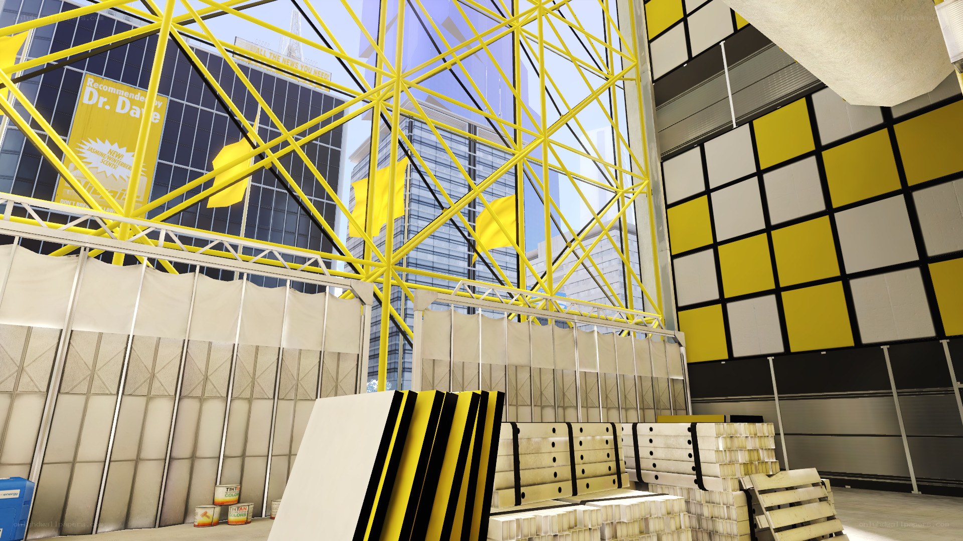construction site with yellow scaffolding