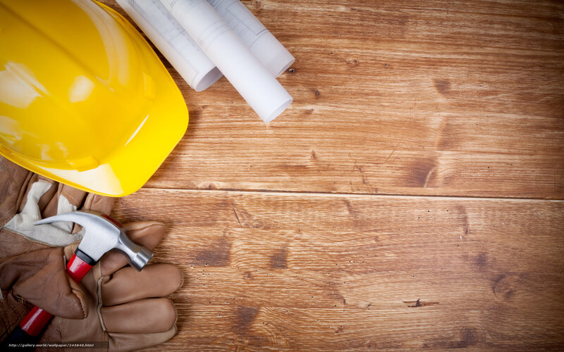 Construction tools on wood