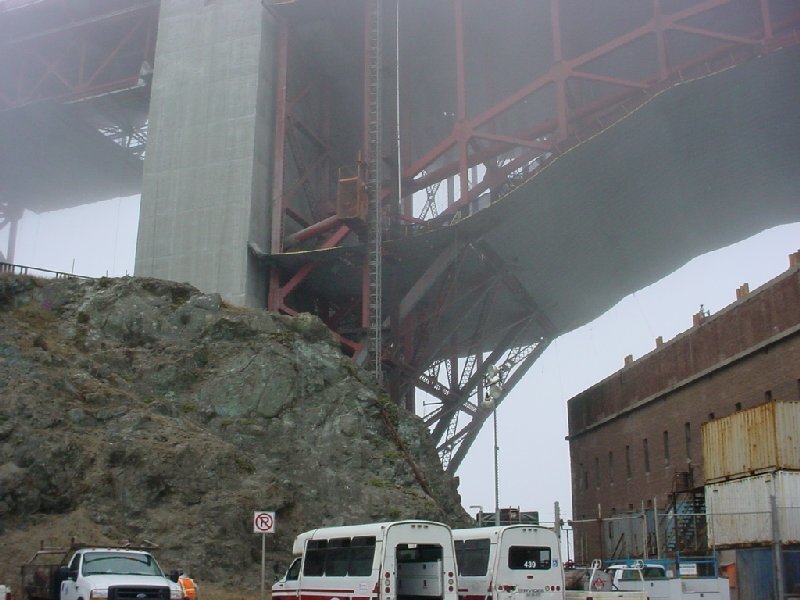 Construction under a large bridge