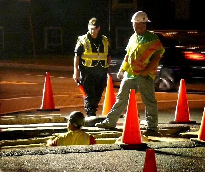 Construction Workers at Night — Orange