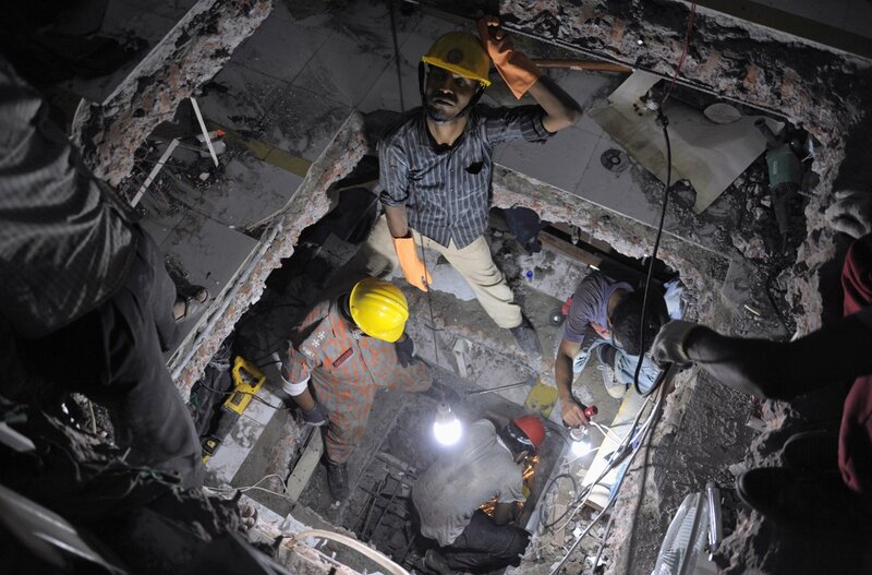 Construction workers at night