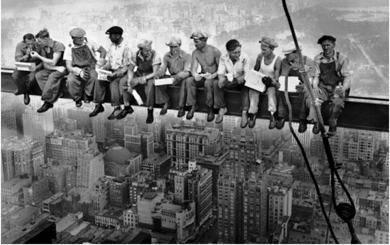 Construction Workers on Beam — Black