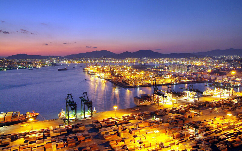 Container Port at Dusk