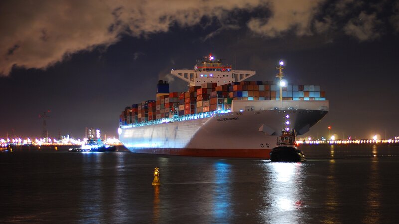 Container Ship at Night — Black