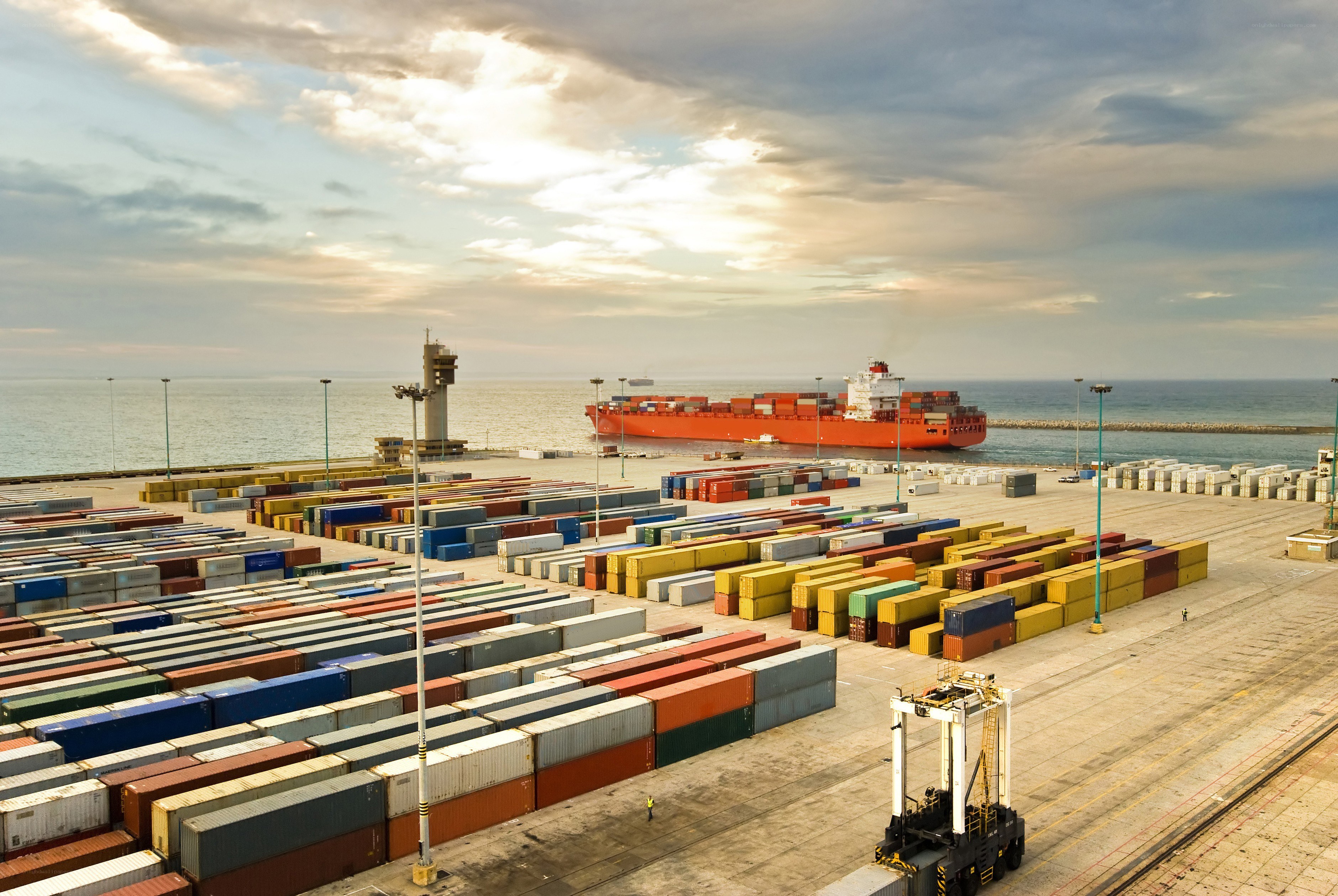 Container ship at port
