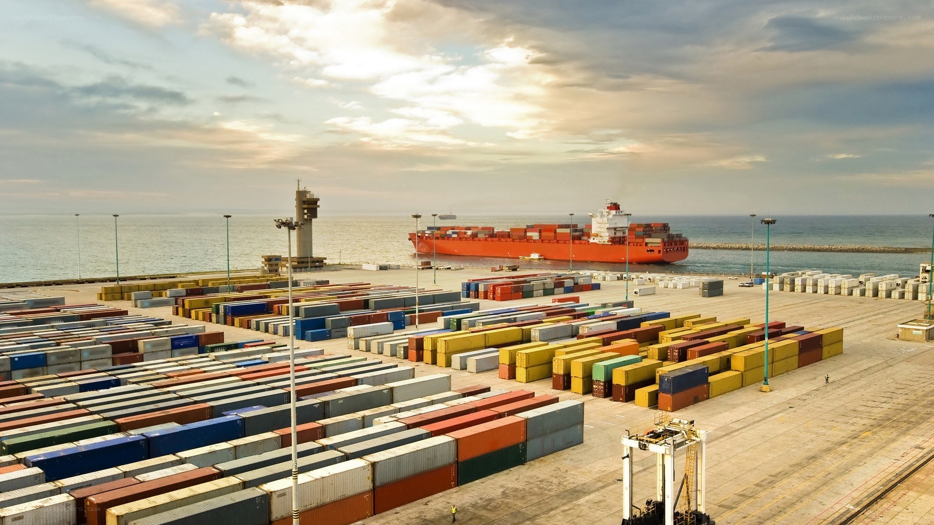 Container ship at port