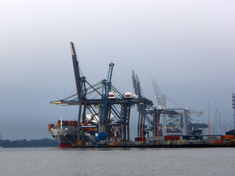 Container ship at port