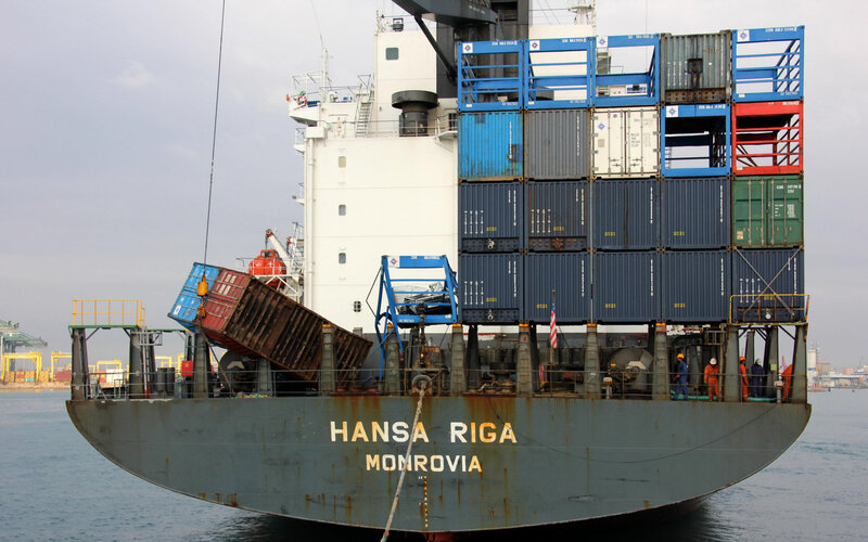 Container Ship at Port — Blue