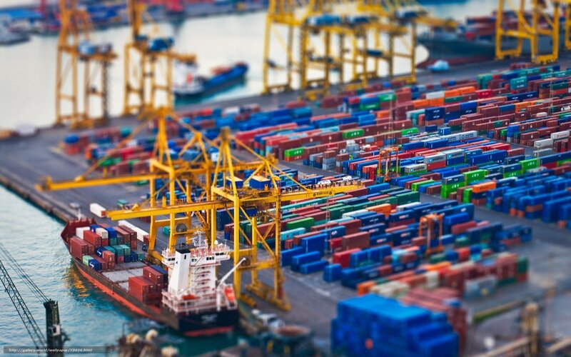 Container ship at port