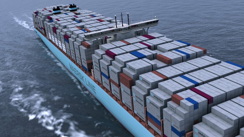 Container Ship at Sea — Blue, Calm, 3d Render, Ocean