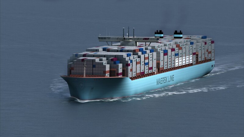 Container Ship at Sea — Blue, Calm, 3d Render