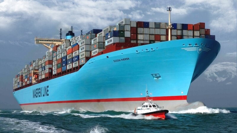 Container Ship at Sea — Blue, Dramatic