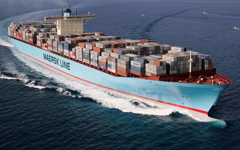 Container Ship at Sea — Blue, Dynamic