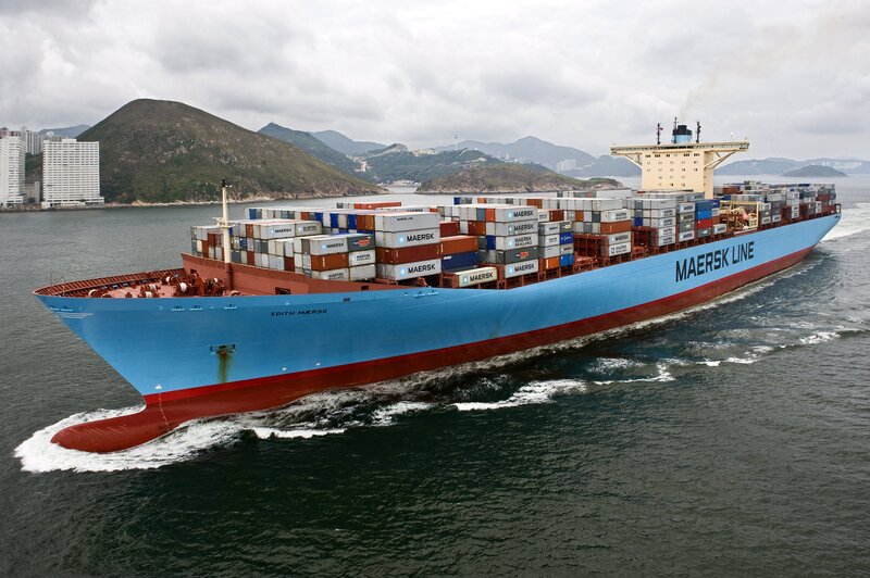 Container Ship at Sea — Blue, Industrial
