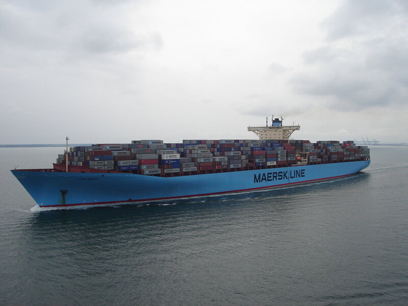 Container Ship at Sea — Blue, Overcast