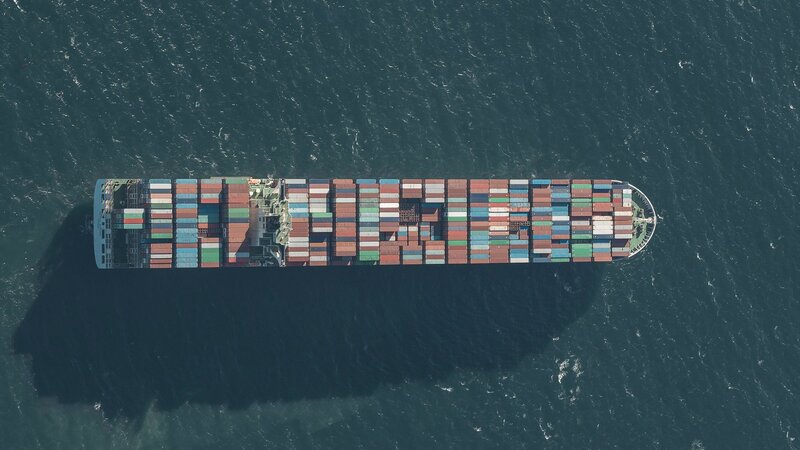Container Ship at Sea — Blue, Serene