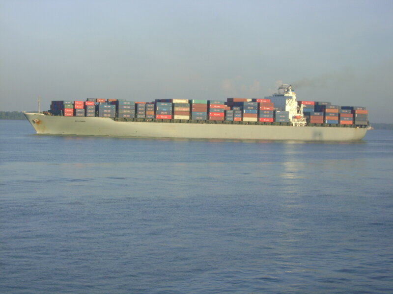Container Ship at Sea — Blue