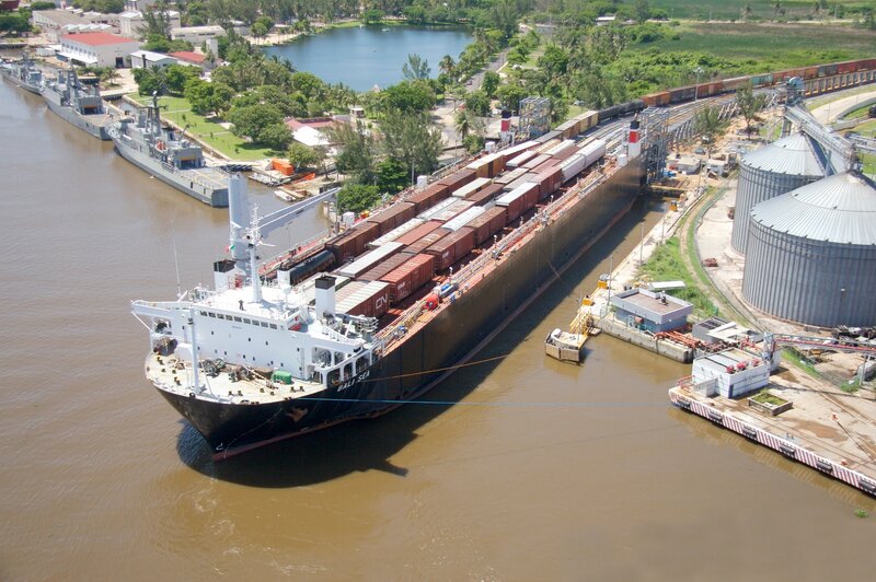 Container Ship in Canal — Brown