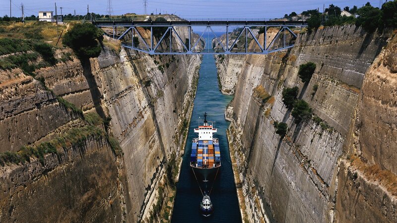 Container ship in Corinth Canal