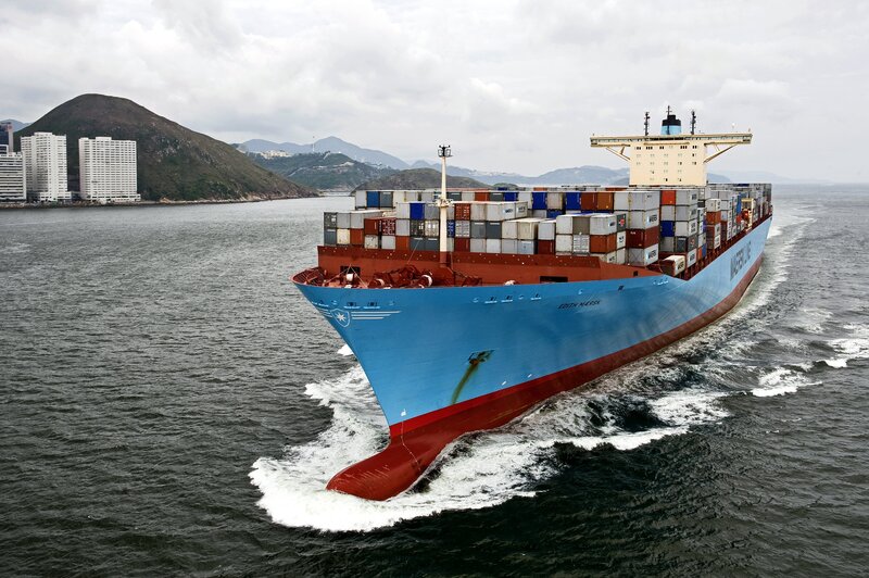 Container ship in harbor