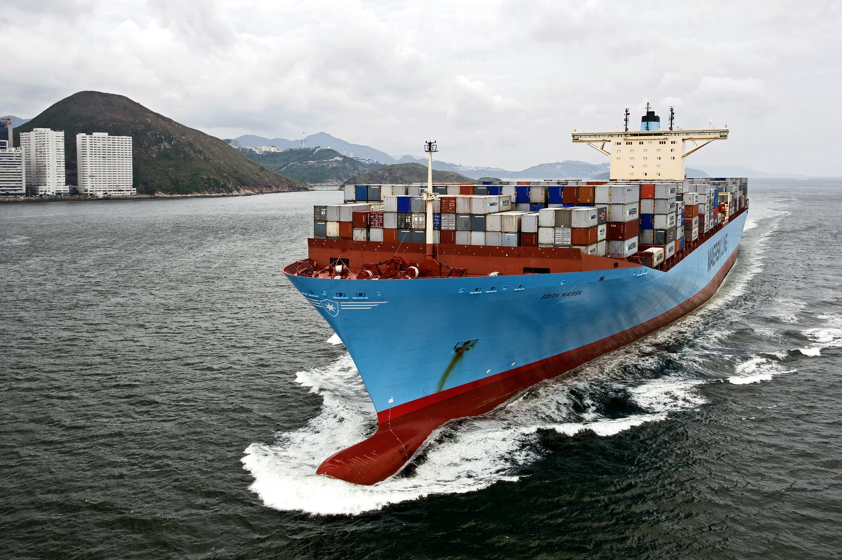 Container ship in harbor