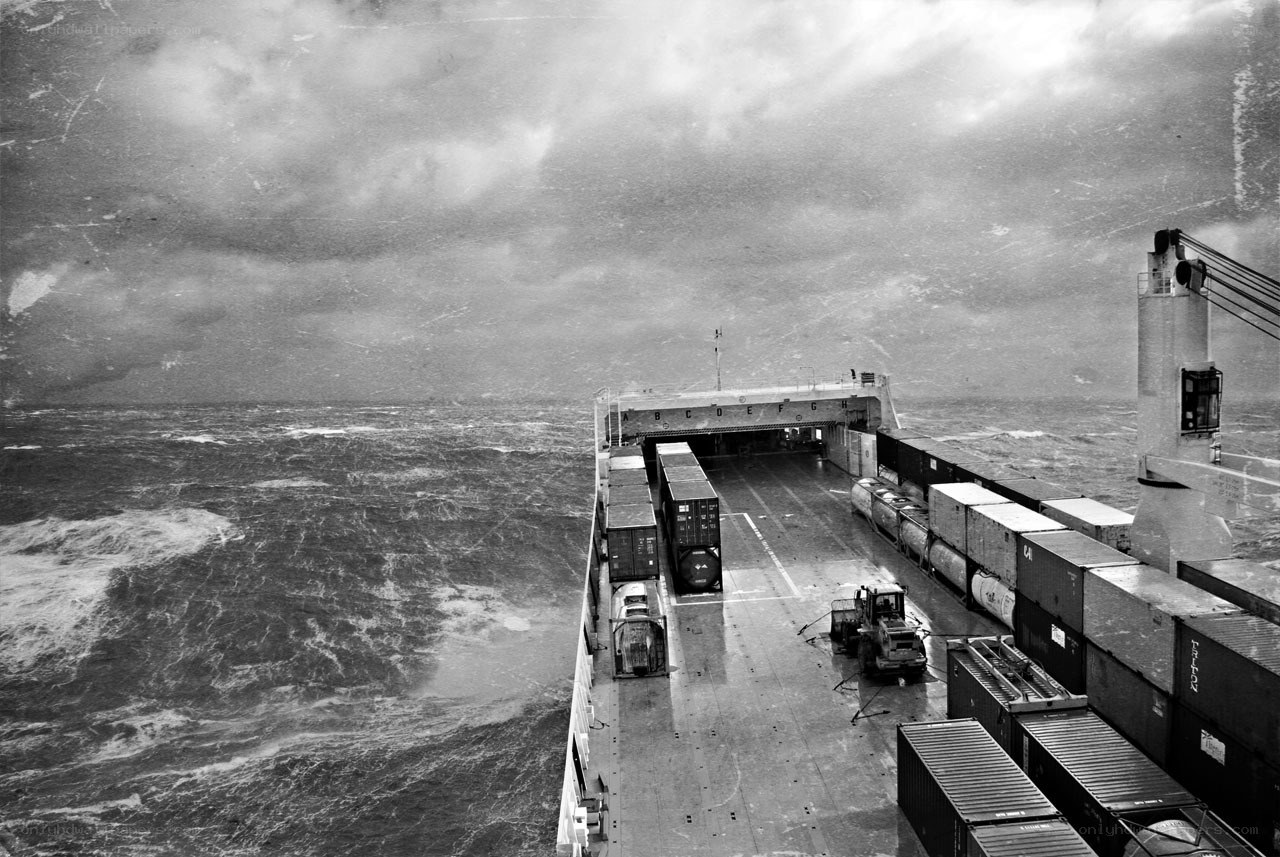 Container ship in stormy sea