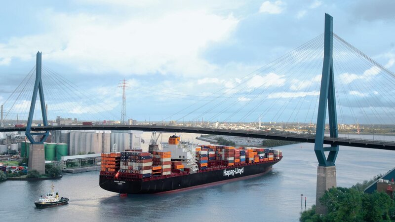 Container Ship under Bridge