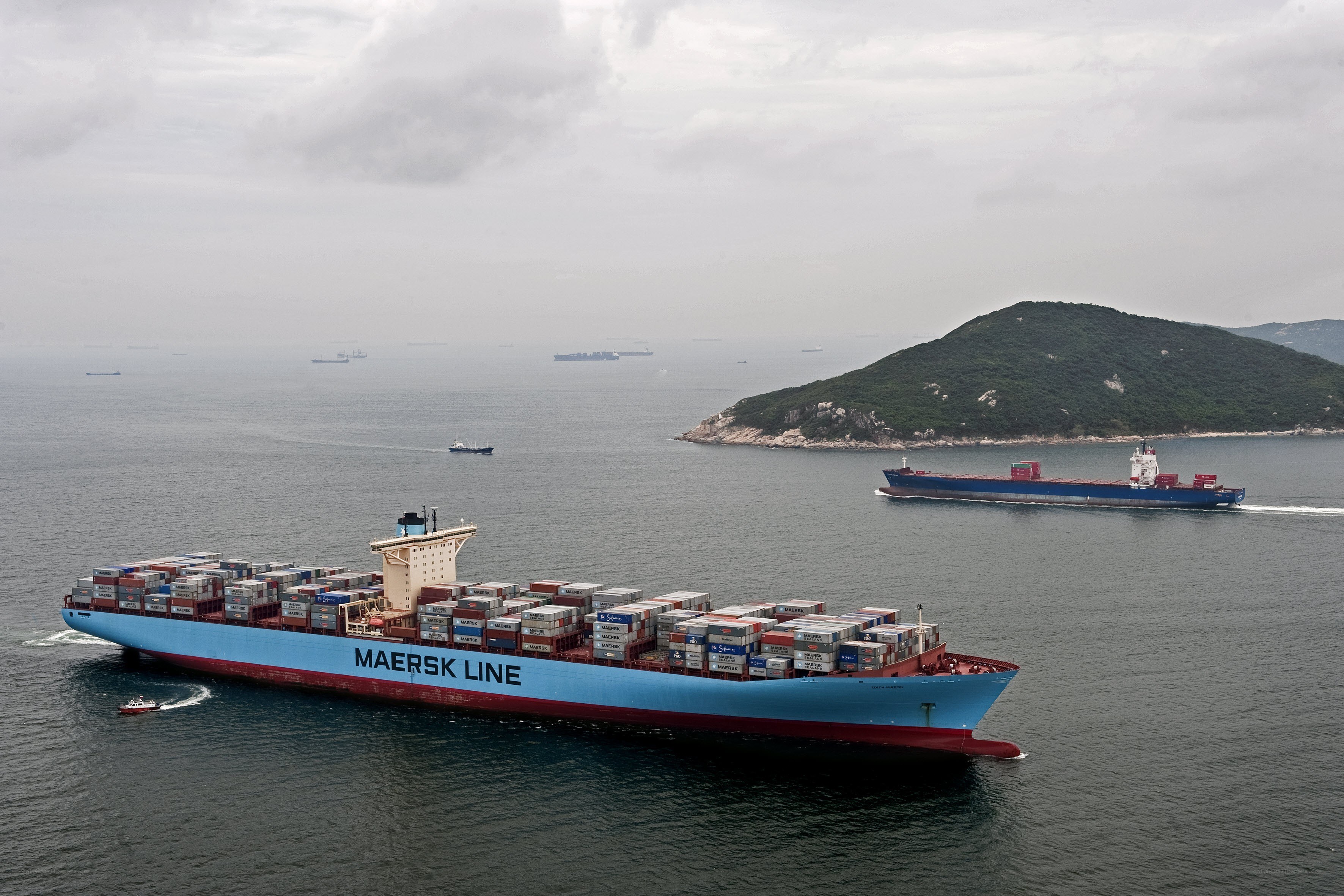 Container ships in a harbor