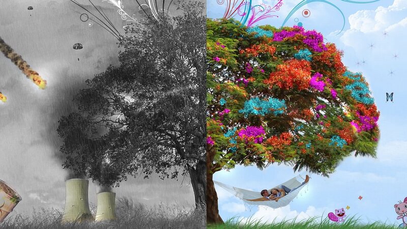 Contrast of nature and pollution