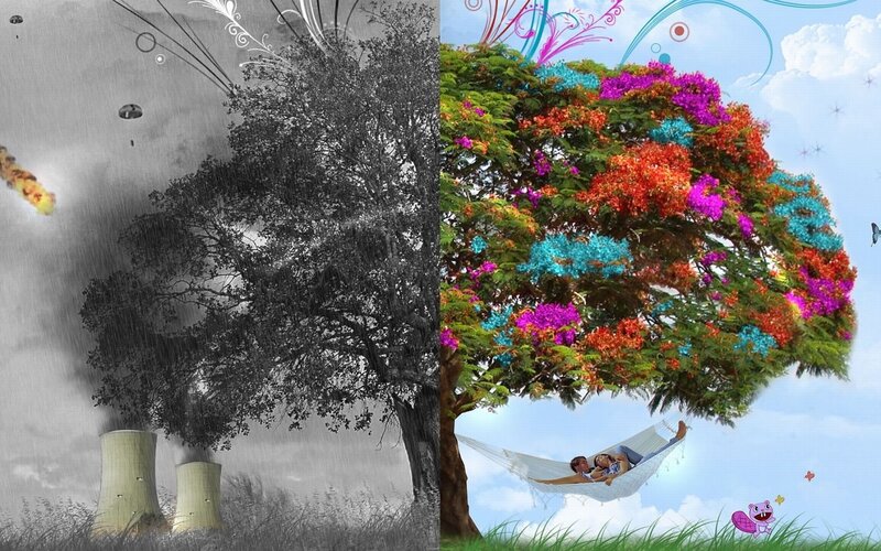 Contrast of nature and technology