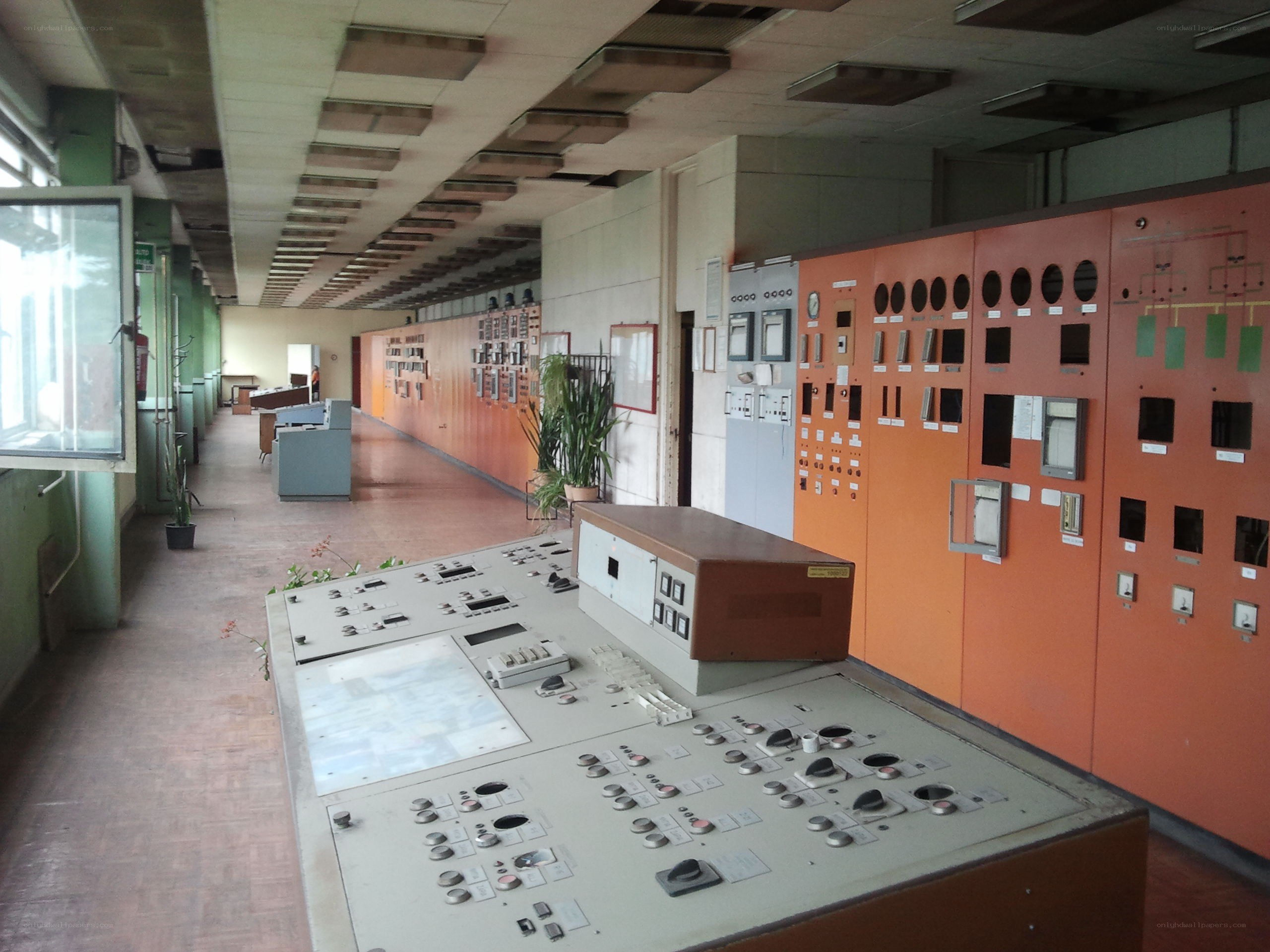 Control room with orange panels