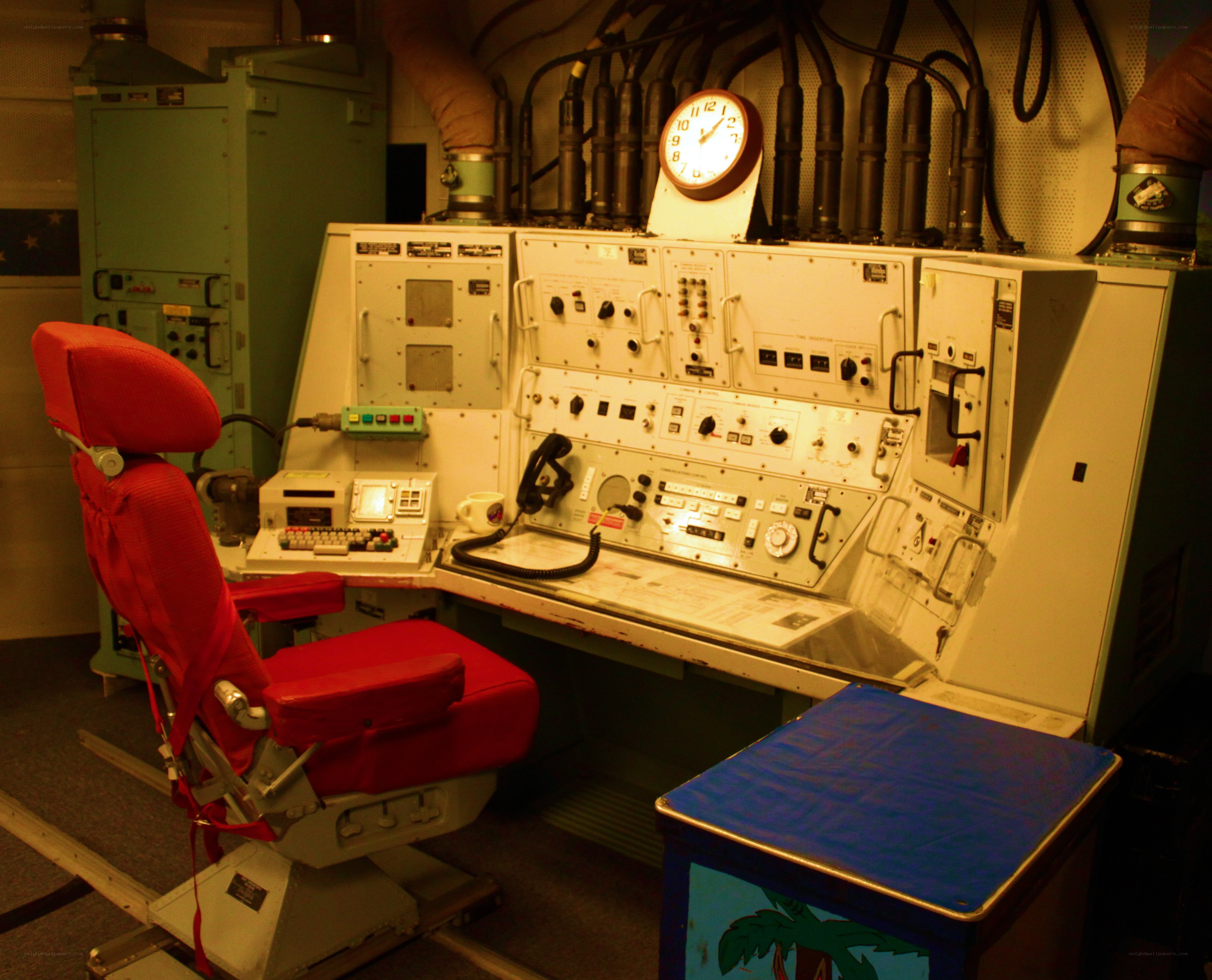 control room with red chair