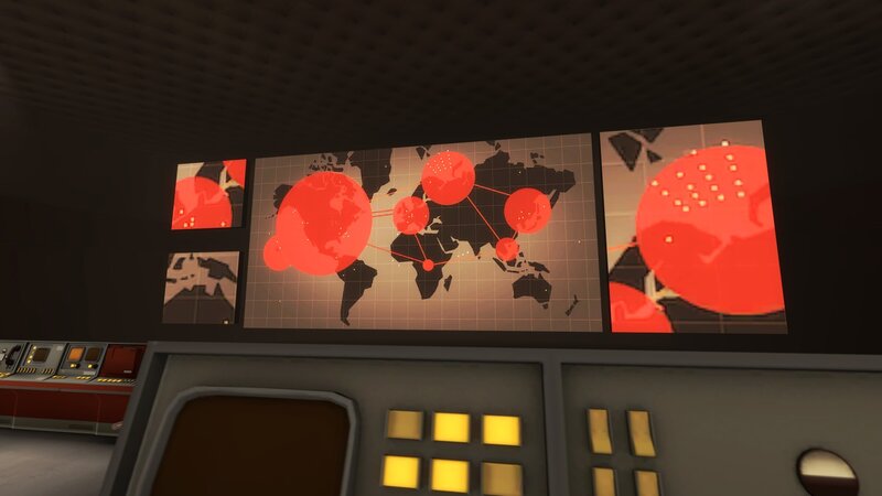 control room with world map display
