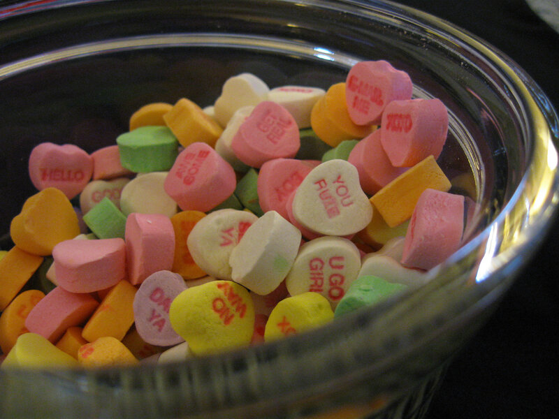 Conversation Hearts in a Bowl
