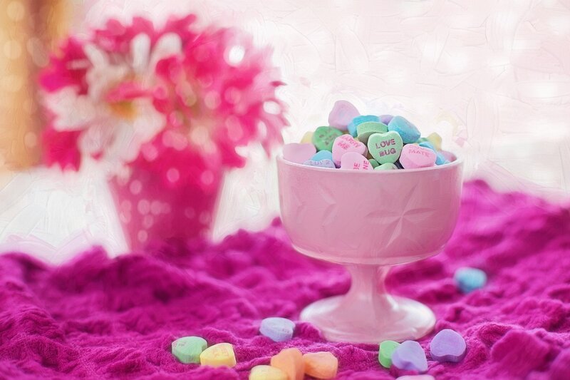 Conversation Hearts in Bowl