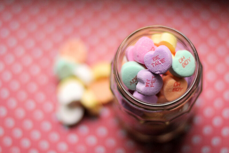 Conversation Hearts in Jar
