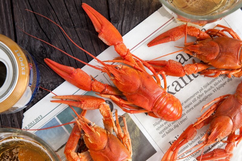 Cooked Crayfish on Newspaper