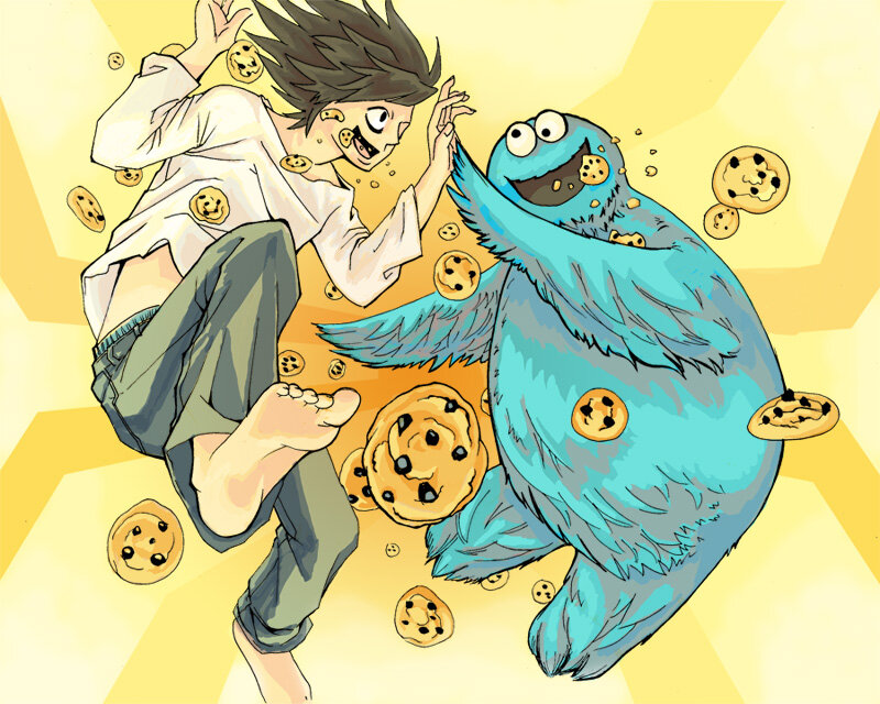 Cookie Monster and boy playing