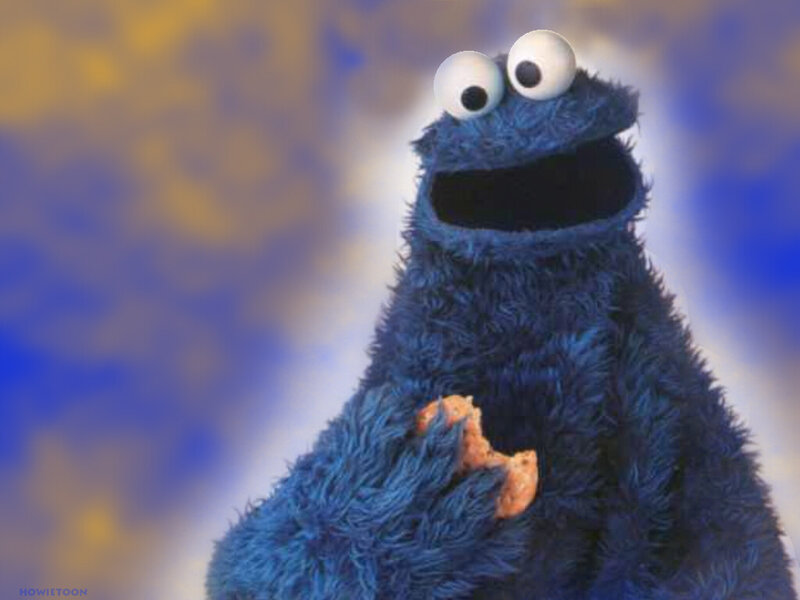 Cookie Monster eating a cookie