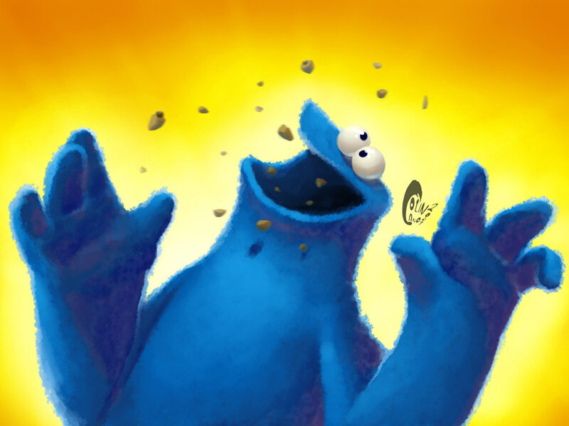 Cookie Monster eating cookie crumbs