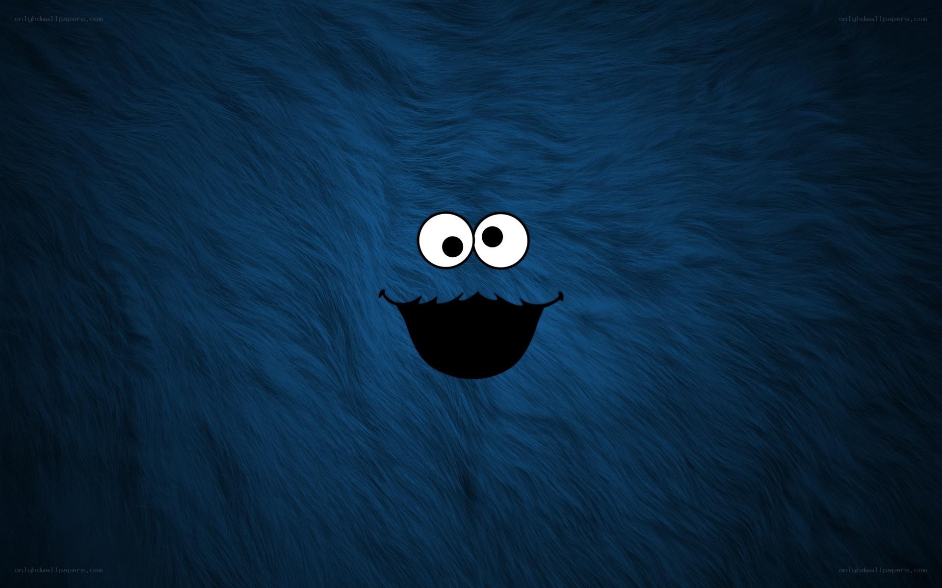 Cookie Monster face on blue fur