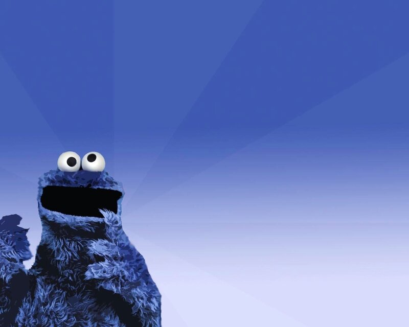 Cookie Monster on blue background