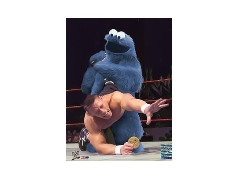 Cookie Monster wrestling