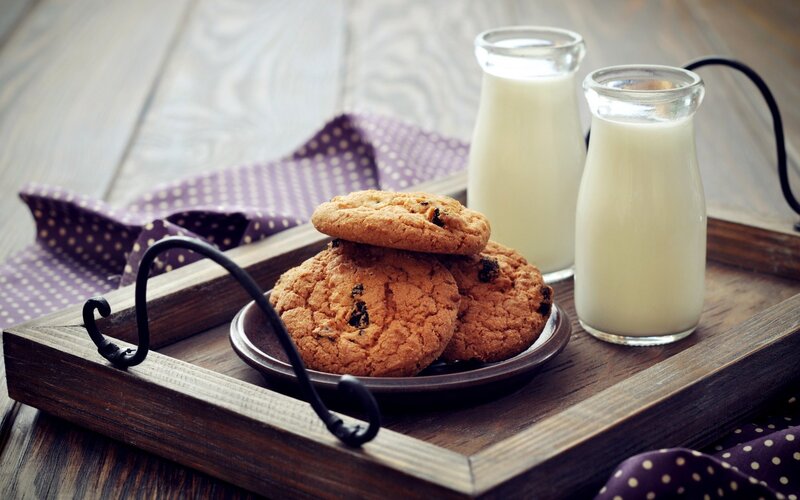 Cookies and Milk on Tray — Brown, Cozy