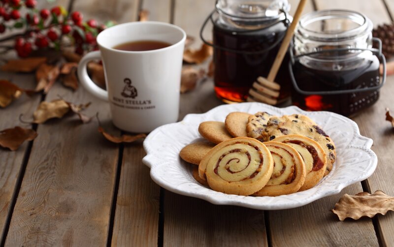 Cookies and tea on a wooden table