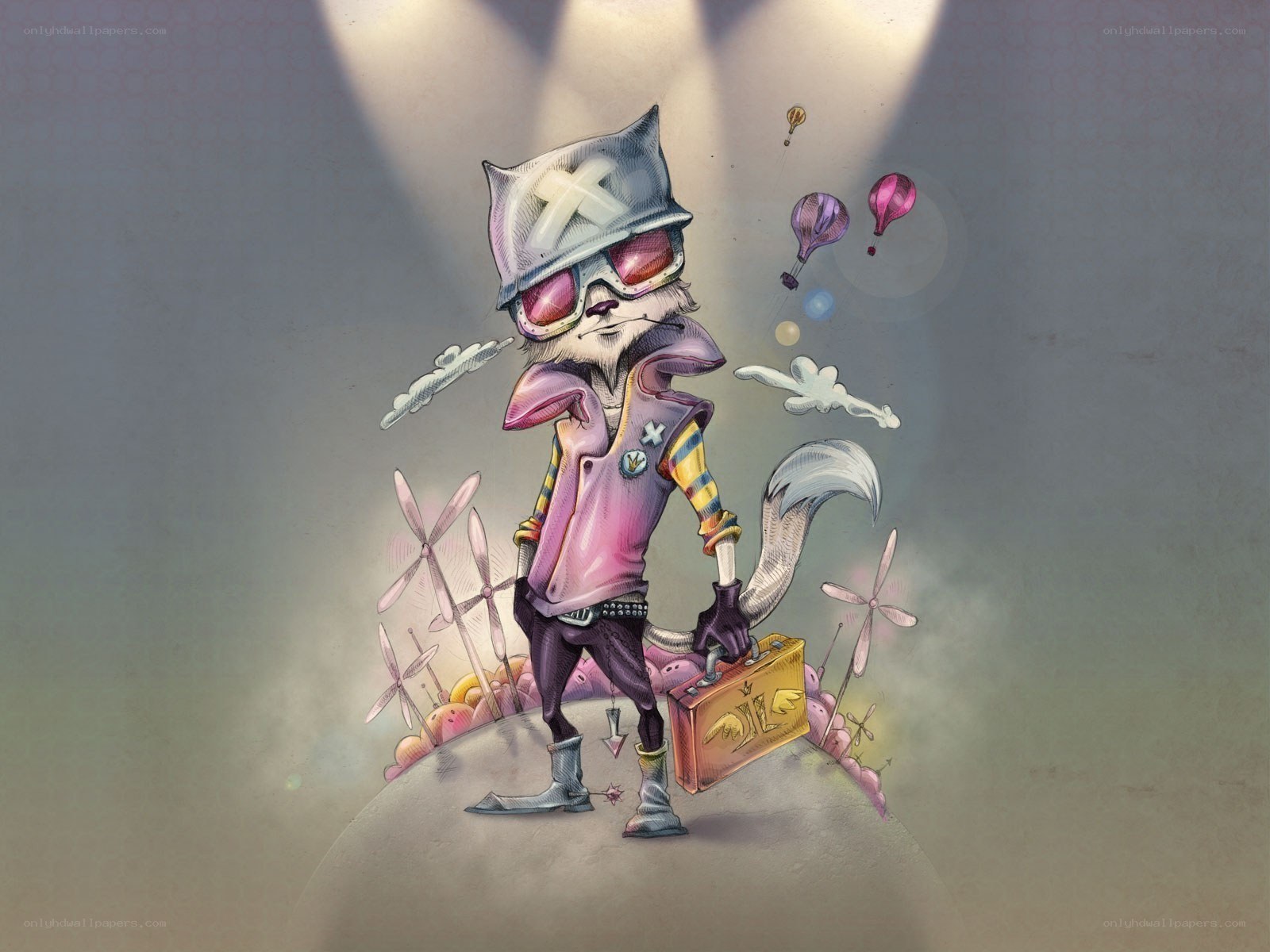 cool cat traveler with suitcase